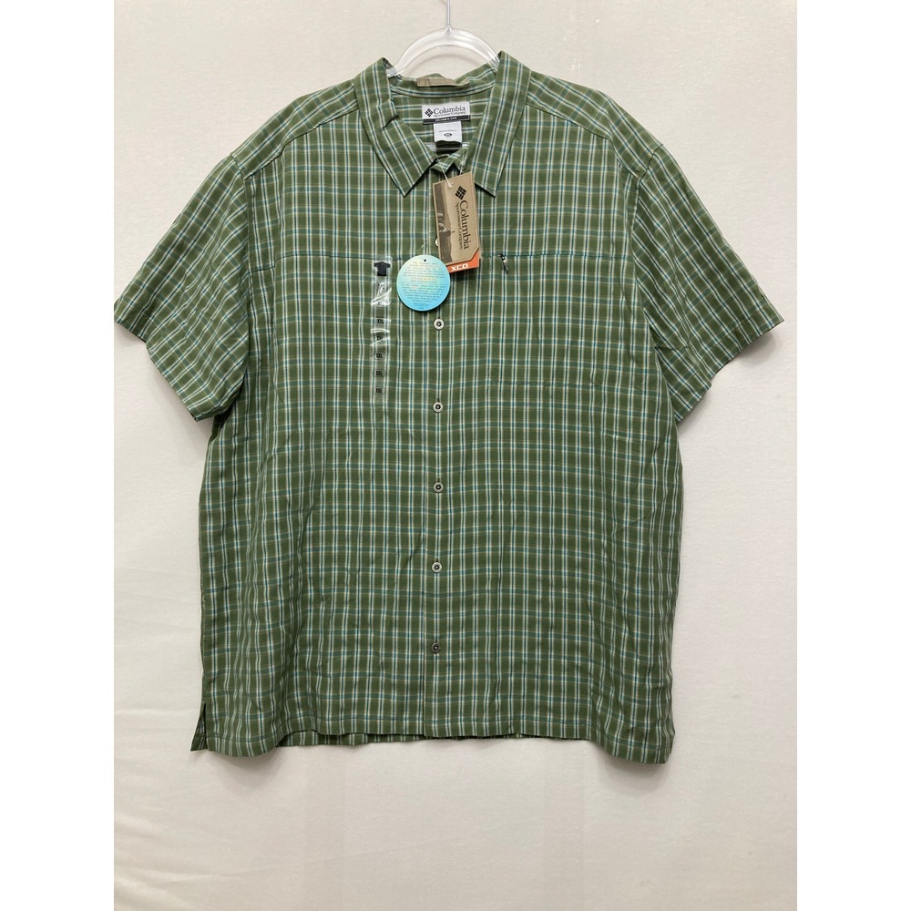 New Columbia XCO Mens Short Sleeve Shirt XXL Green Plaid UPF 25 Hiking Outdoor